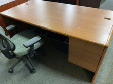Load image into Gallery viewer, R613 30”x 66” Oak Used Desk w/1 File/Credenza/Hutch $249.98 - 1 Only
