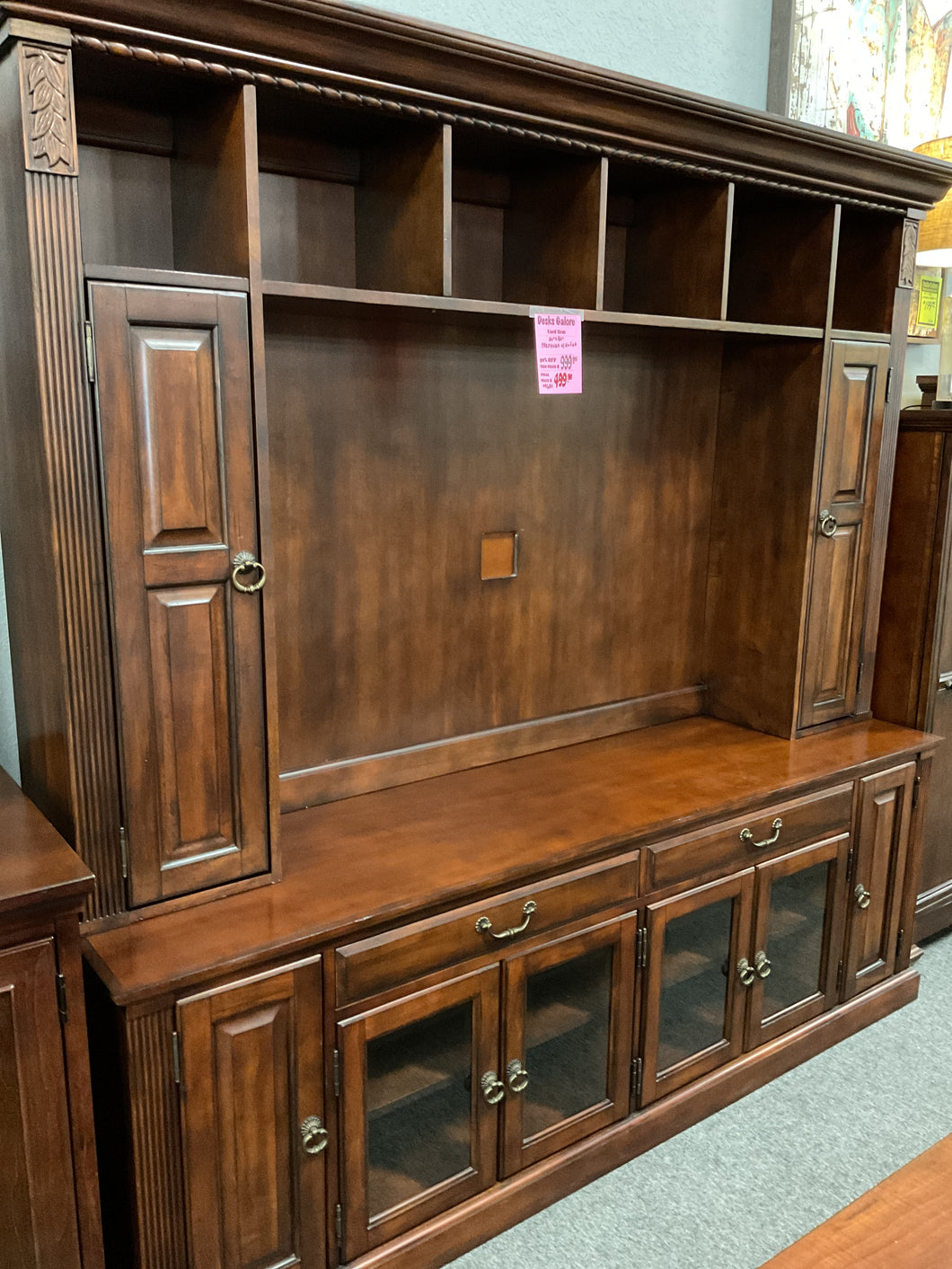 R680 20”x 80” Mahogany TV Used Credenza w/Hutch $499.98 - 1 Only