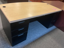 Load image into Gallery viewer, R9394 36”x 72” Maple/Black Lam Bowfront Used Desk w/2 Files $399.98 - 1 Only