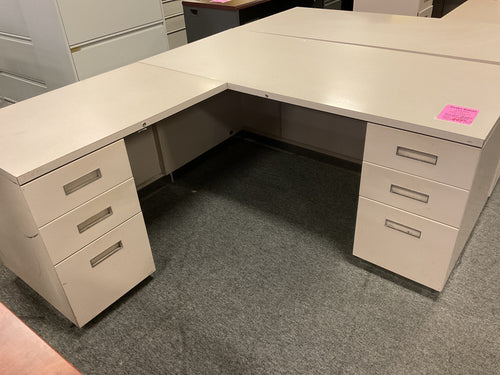 R906 30”x 65” Puddy L- Shaped Used Desk w/2 Files $149.98