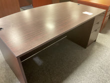 Load image into Gallery viewer, R 41”x 71” Mahogany Lam Bowfront Used Desk w/1 File $399.98 - 1 Only