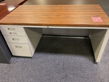 Load image into Gallery viewer, R5557 30”x 60” Beige/Oak Metal Used Desk w/1 File $99.95