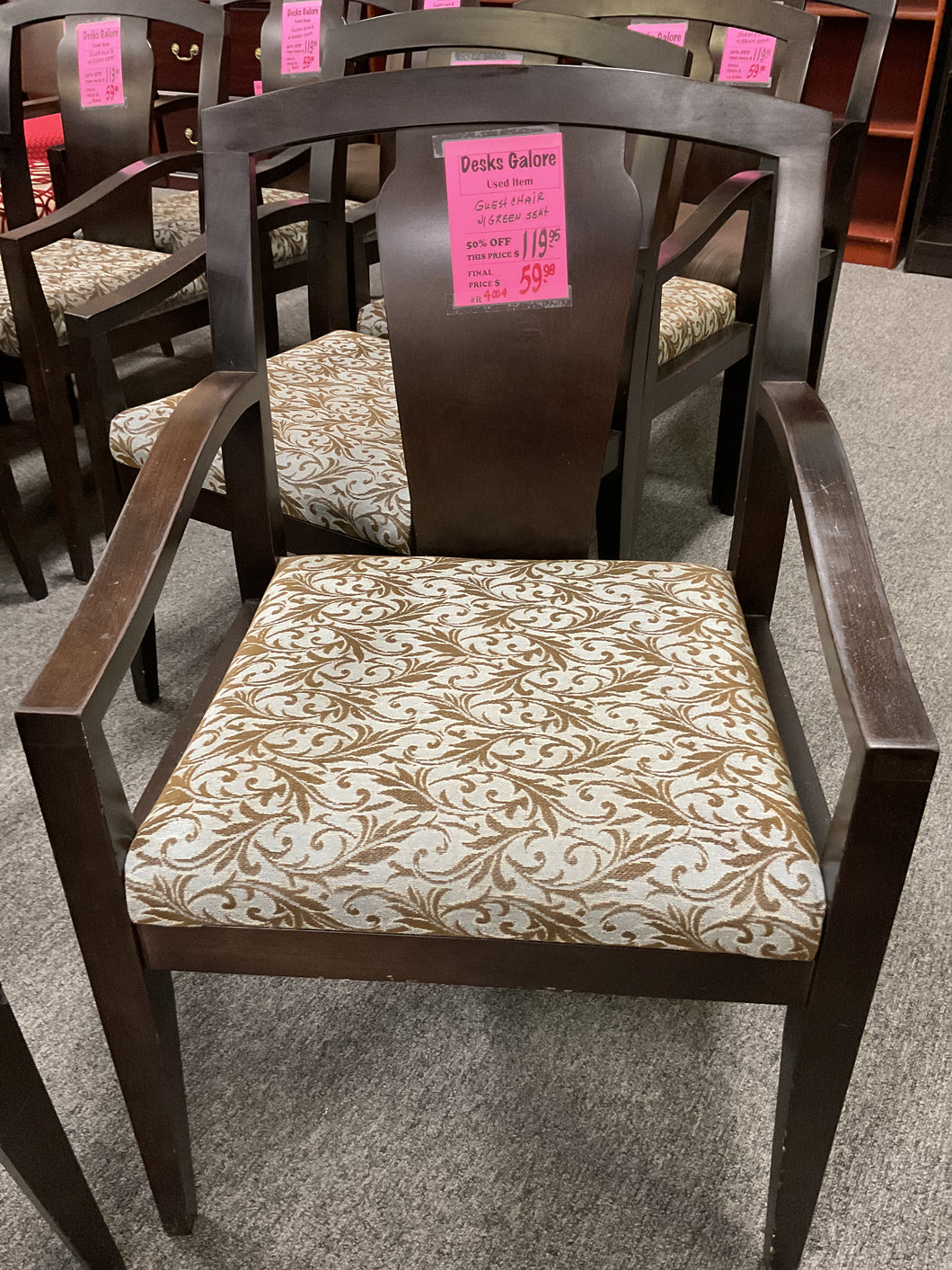 R4009 Espresso Wood Frame Leaf Fabric Used Chair $59.98