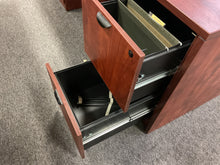 Load image into Gallery viewer, R452 42”x 71” Cherry Lam Bow Front Used Desk w2 Files $599.98 - 1 Only