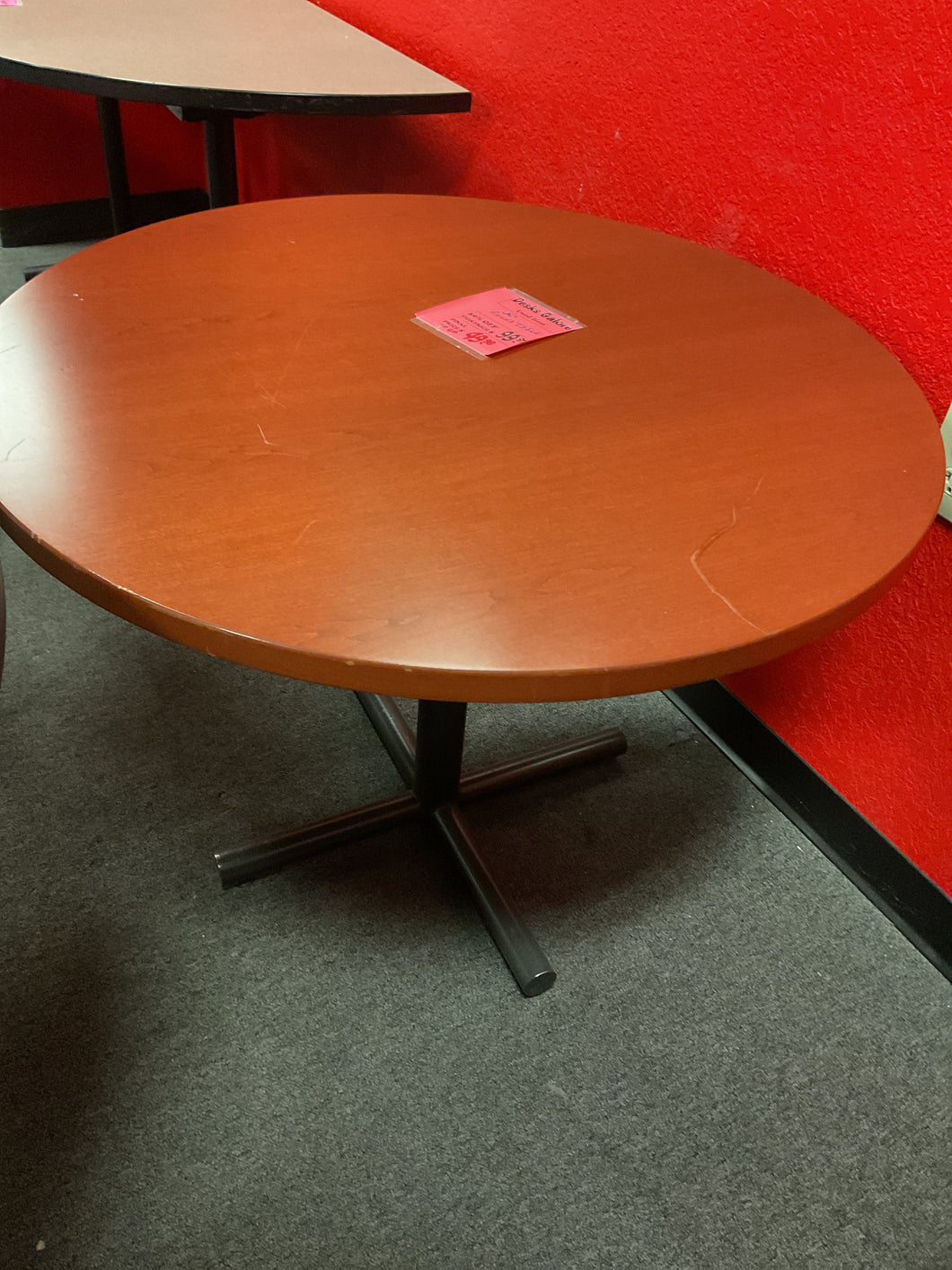R64 36” Round Cherry Lam Used Table $49.98 - 1 Only