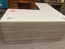 Load image into Gallery viewer, R9909 30”x 66”x 75” white/Gray Lam L-Shaped Used Desk w/2 Files $549.98 - 1 Only
