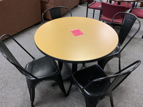 R107 36” Round yellow/Black Used Table w/4 Chairs $199.98 - 1 Only