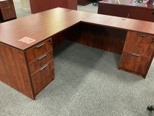 Load image into Gallery viewer, R9903 36”x 71” Cherry Lam L-Shaped Used Desk w/2 Files $699.98 - 1 Only