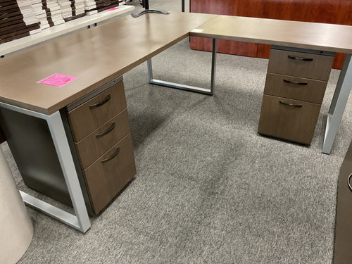 R773 29”x 72” Brown/Gray Lam. L-Shaped Used Desk w/2 Files $349.95 - 1 Only