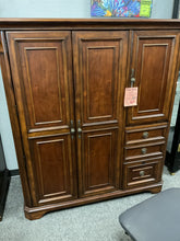 Load image into Gallery viewer, R9709 52”x 63” Cherry Computer Used Desk Armoire $499.95 - 1 Only