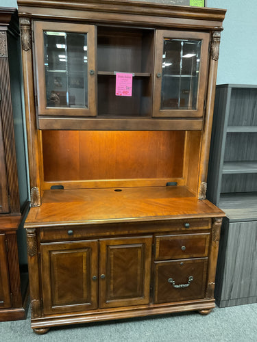 R77 28”x 52” Cherry Carved Used Credenza Desk w/Hutch $499.98 - 1 Only