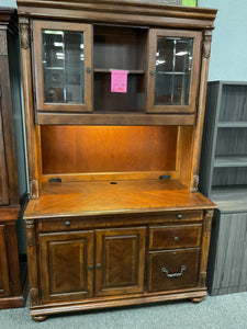 R77 28”x 52” Cherry Carved Used Credenza Desk w/Hutch $499.98 - 1 Only