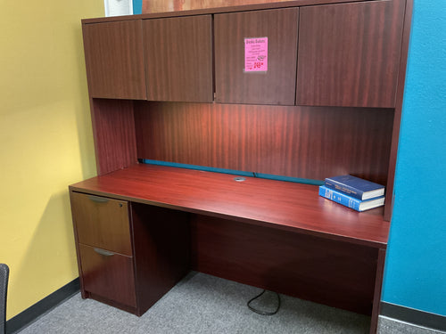 R67 24”x 66” Mahogany Lam Used Credenza Desk w/Hutch/1 File $249.98 - 1 Only