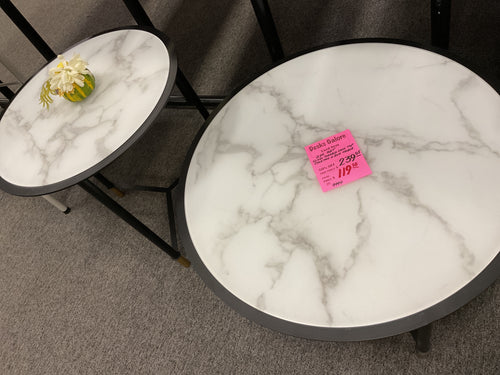 R9994 2Pc Glass top Faux Marble Used Table Set $119.98 - 1 Only