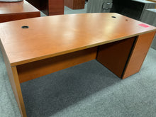 Load image into Gallery viewer, R81 36”x 72” Cherry Lam Bow Front Used Desk w/1 File $149.98 - 1 Only