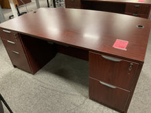 Load image into Gallery viewer, R606 41”x 71” Mahogany Lam Bowfront Used Desk w2 Files $499.98 - 1 Only
