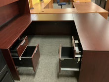 Load image into Gallery viewer, R1612 30”x 71” Mahogany Lam U-Shaped Used Desk w/Hutch/2 Files $999.98 - 1 Only
