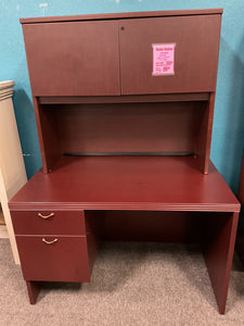 R93 30”x 48” Mahogany Lam Used Desk w/Hutch/1 File$199.98 - 1 Only
