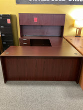 Load image into Gallery viewer, R1612 30”x 71” Mahogany Lam U-Shaped Used Desk w/Hutch/2 Files $999.98 - 1 Only