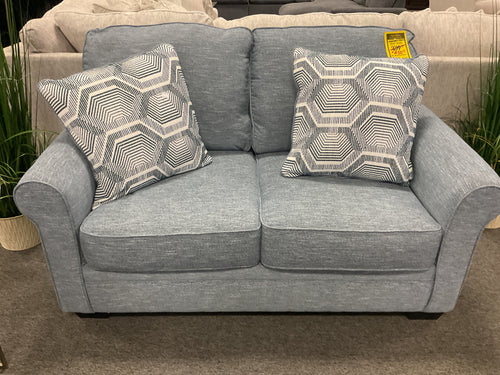 8645 Sky Blue Upholstered Loveseat $350.00 - 1 Only