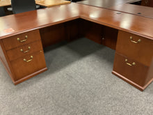 Load image into Gallery viewer, R5907 36”x 72” Cherry L-Shaped Used Desk w/2 Files $699.98