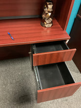 Load image into Gallery viewer, R1205 41”x 71” Cherry U-Shape Used Desk w/Bullet Table/Hutch/1 File $449.98