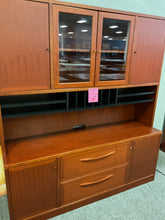 Load image into Gallery viewer, R2010 45”x 71” Cherry Bow Front Used Desk w/2 Files/Credenza/Hutch $999.98 - 1 Only