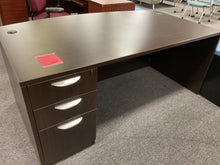 Load image into Gallery viewer, R7105 42”x 71” Espresso Lam Bow Front Used Desk w/1 File $299.98 - 1 Only