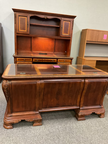 R700 3Pc 32”x 68” Cherry Carved Used Desk w/2 Files/Credenza/Hutch $1499.98 - 1 Only