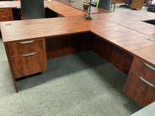Load image into Gallery viewer, R3001 30”x 66” Cherry Lam L-Shaped Used Desk w/2 Files $499.98