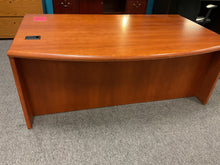 Load image into Gallery viewer, R9606 42”x 72” Cherry Bow Front Used Desk w1 File $249.98 - 1 Only
