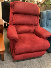 Load image into Gallery viewer, Used red recliner with three-tier pillow back and padded arms