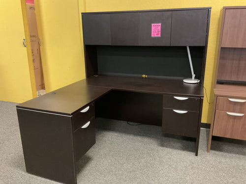 R501 30”x 66” Espresso L-shaped Used Desk w/2 Files/hutch $499.98 - 1 Only
