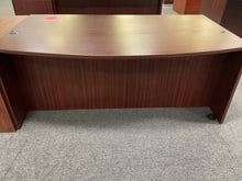 Load image into Gallery viewer, R905 41”x 71” Mahogany Lam Bow Front Used Desk w/2 Files $399.98