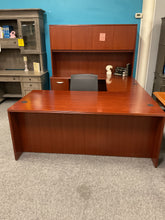 Load image into Gallery viewer, R6704 36”x 78” Cherry U-Shaped Used Desk w/Hutch/2 Files $649.98 - 1 Only