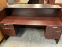Load image into Gallery viewer, R1507 30”x 71” Mahogany Reception Used Desk w/2 Files $649.98 - 1 Only