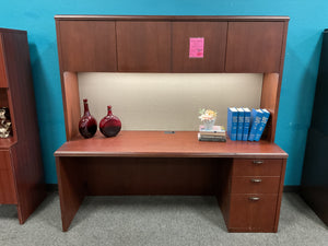 R990 24”x 69” Mahogany Used Credenza Desk w/Hutch/1 file $399.98