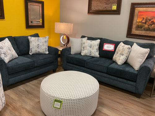 8691 2 Pc Wowza Navy Upholstered Sofa & Loveseat $999.95
