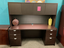 Load image into Gallery viewer, B604 24”x 71” Espresso Used Credenza Desk w/Hutch/2 Files $549.98