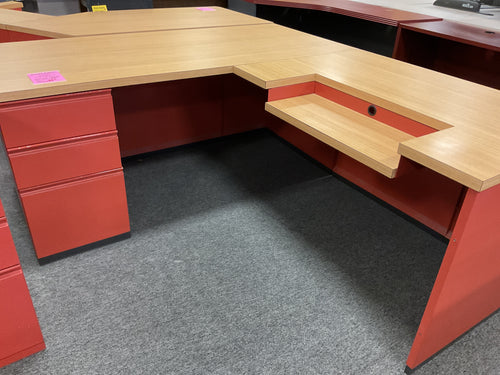 R9002 30”x 66” Orange Metal L-Shaped Used Desk w/1 File $49.98