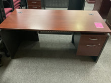Load image into Gallery viewer, R3003 30”x 66” Mahogany/Gray Used Desk w/1 File $199.98