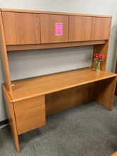 Load image into Gallery viewer, R613 30”x 66” Oak Used Desk w/1 File/Credenza/Hutch $249.98 - 1 Only