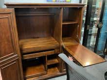Load image into Gallery viewer, R9709 52”x 63” Cherry Computer Used Desk Armoire $499.95 - 1 Only
