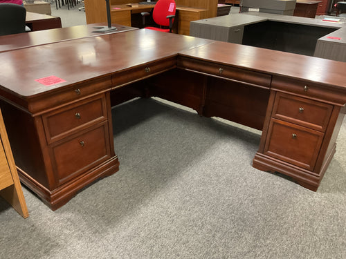 R550 36”x 72” Mahogany L-Shaped Used Desk w2 Files $249.98 - 1 Only