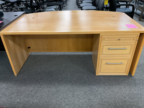 R6704 45”x 71” Pine Bow Front Used Desk w/1 File $299.98 - 1 Only