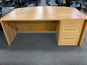 R6704 45”x 71” Pine Bow Front Used Desk w/1 File $299.98 - 1 Only