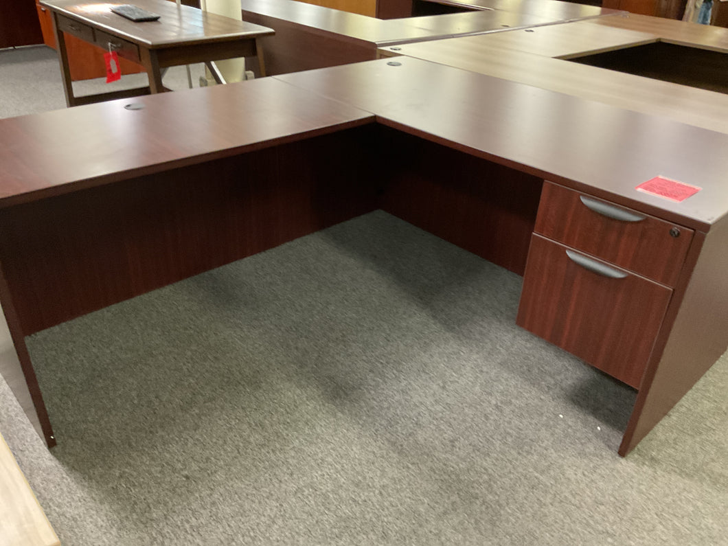 R66 30”x 66” Mahogany L-Shaped Used Desk w/1 File $599.98 - 1 Only