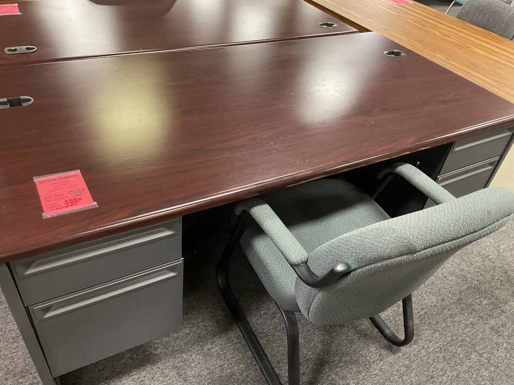 R4500 36”x 72” Mahogany/Gray Metal Used Desk w/2 Files $399.95 - 1 Only