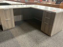 Load image into Gallery viewer, R9909 30”x 66”x 75” white/Gray Lam L-Shaped Used Desk w/2 Files $549.98 - 1 Only