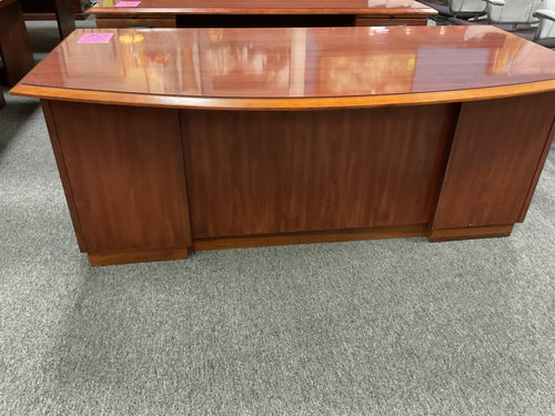 R915 36”x 72” Cherry Bow Front Used Desk w/2 Files $249.98